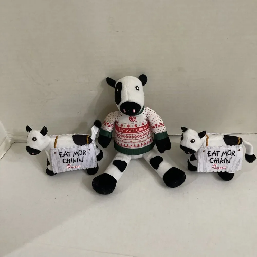 Lot Of 3 Chickfilla Eat More Chicken Cow Plush Advertising Stuffed Animals